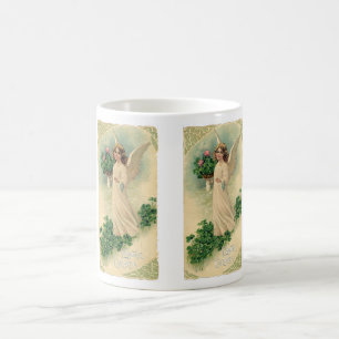 Taza De Café Ángel de Pascua Victoriano Antiguo con Flores