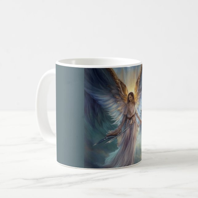 Taza De Café Ángel De Protección En Una Acuarela Azul Claro (Anverso izquierdo)