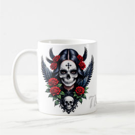 Taza De Café Ángel del cráneo de azúcar con Rosas.