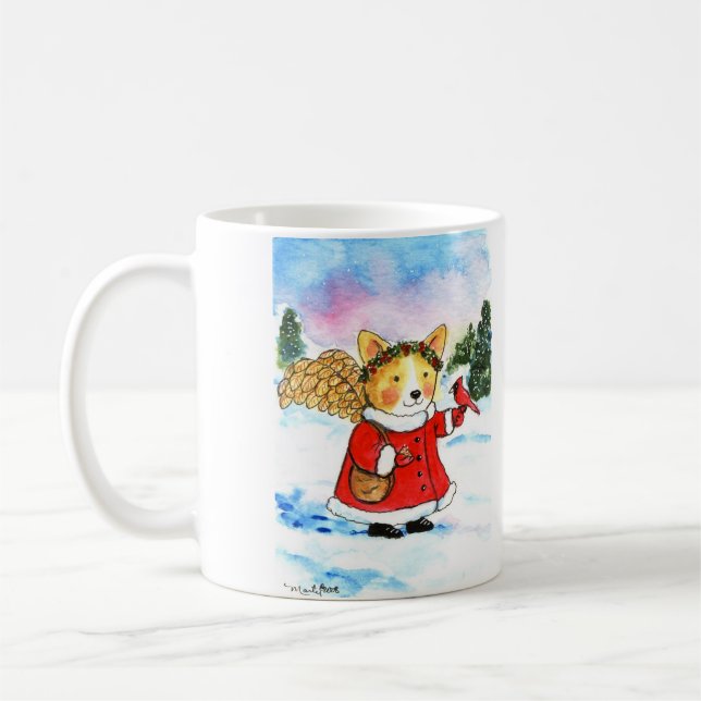Taza De Café Ángel del invierno del Corgi (Izquierda)