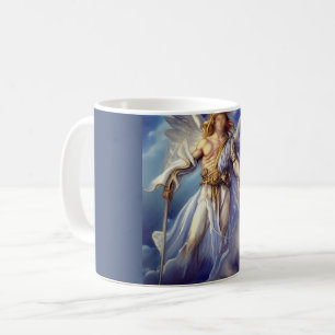 Taza De Café Ángel En Azul Llevando Una Espada