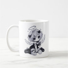 Ángel Hada Chibi Gótico Lindo Anime Blanco y Negro