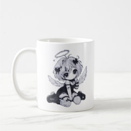 Taza De Café Ángel Hada Chibi Gótico Lindo Anime Blanco y Negro