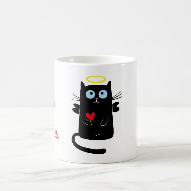 Taza De Café Ángel lindo del gato con nombre personalizado (Centro)