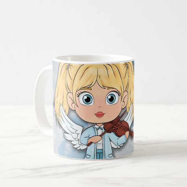 Taza De Café Ángel Musical Cómic con un violín (Anverso izquierdo)