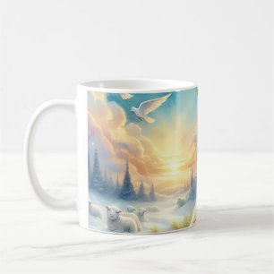 Taza De Café Ángel navidades con cordero en la paz invernal