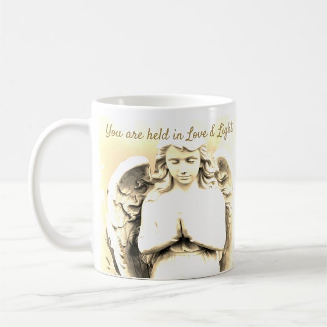 Taza De Café Angel Praying Golden Light Love Quote Gift (Izquierda)