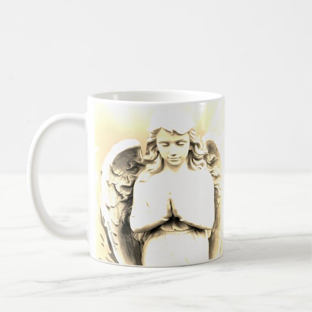 Taza De Café Ángel Rezando Alas Celestiales Luz Dorada (Izquierda)