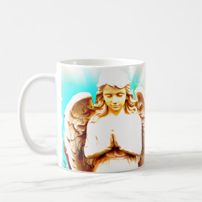 Taza De Café Ángel Rezando Aqua Blue Sky Coffee Mug (Izquierda)