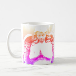 Taza De Café Ángel Rezando Naranja Púrpura Rosa Espiritual
