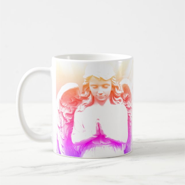 Taza De Café Ángel Rezando Naranja Púrpura Rosa Espiritual (Izquierda)
