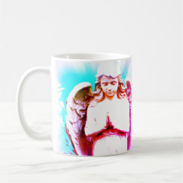 Taza De Café Ángel Rezando Rosa Aqua Azul Cielo Espiritual