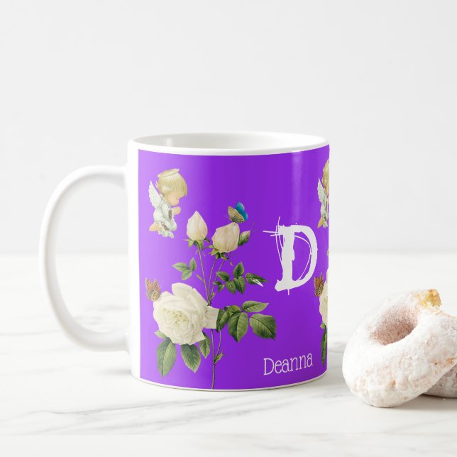 Taza De Café Angel Rosa Purple Floral Mug (Con donut)