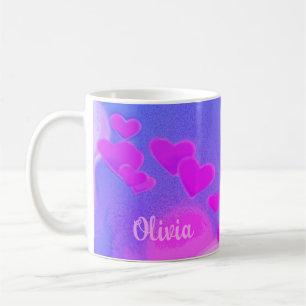 Taza De Café Ángel Trabajo Gracias Cita Corazones Rosa Monogram