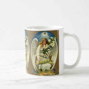 Taza De Café Ángel vintage de Pascua, Cordero, Flor de Lirio, E