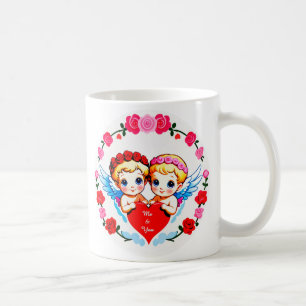 Taza De Café Ángeles Adorables del Cupido Sosteniendo Corazón