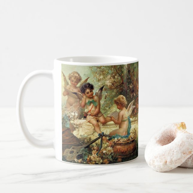 Taza De Café Ángeles músicos por Hans Zatzka, Bella Artes victo (Con donut)