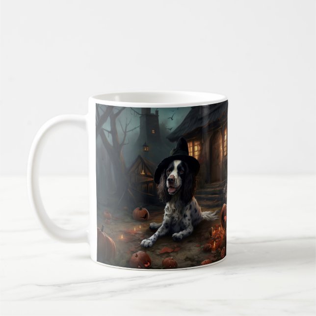 Taza De Café Anglo Springer Spaniel calabazas Halloween Scary (Izquierda)
