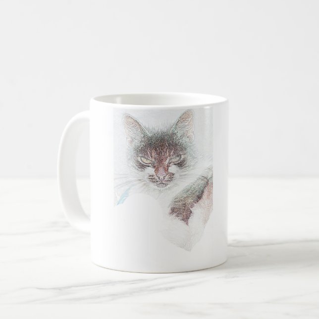 Taza De Café Angry Cute Cate Face Sketch (Anverso izquierdo)