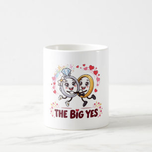 Taza De Café Anillo de Compromiso The Big Yes Pareja Dibujos An