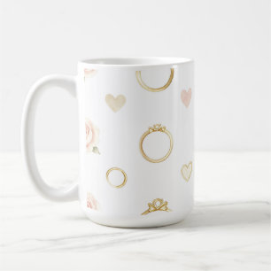 Taza De Café Anillos románticos y rosas patrón continuo