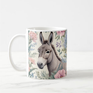Taza De Café Animación de granja con flores Donkey Pastel