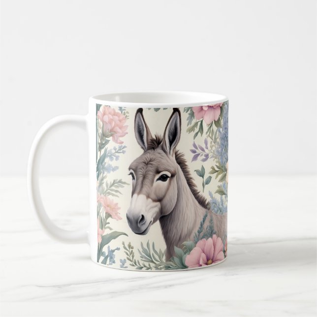 Taza De Café Animación de granja con flores Donkey Pastel (Izquierda)
