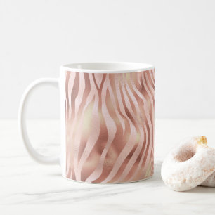 Taza De Café Animal Cebras Rayas Rosa Brillante Dorado Bronce
