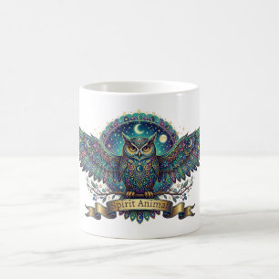 Taza De Café Animal Espiritual Búho Arte Nouveau Celestial