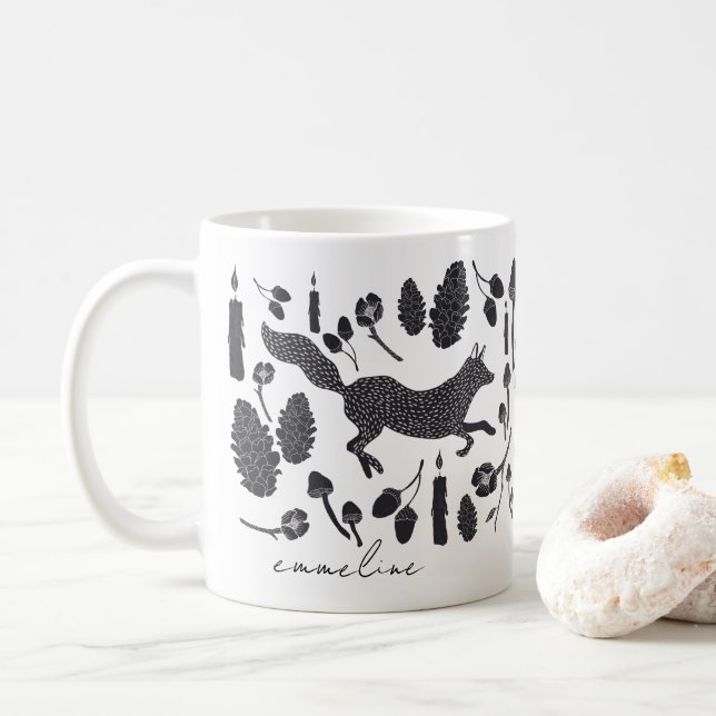Taza De Café Animal Fox de Forest Woodland Personalizado (Con donut)