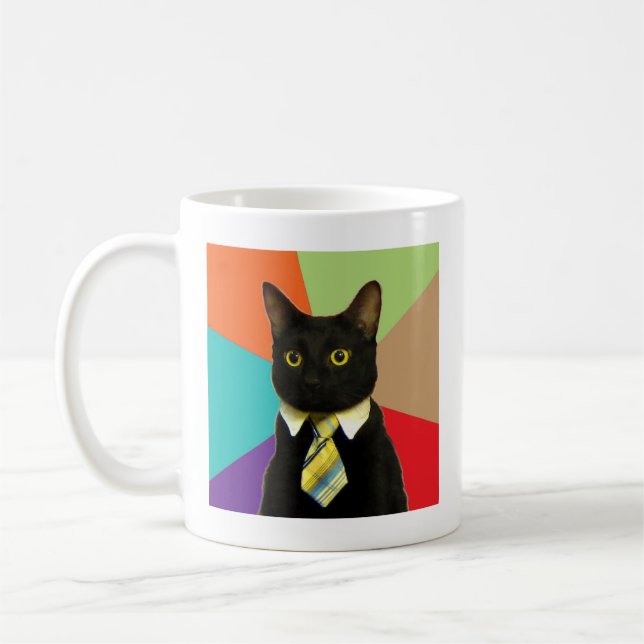 Taza De Café Animal Meme del consejo del gato del negocio (Izquierda)