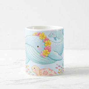 Taza De Café Animales adorables del océano submarino Acuarela V