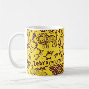 Taza De Café Animales africanos: Patrón cultural sin foco.