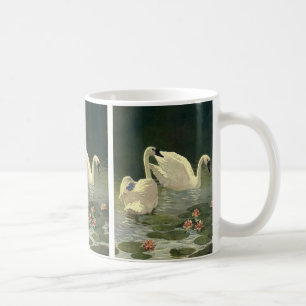 Taza De Café Animales Aves Salvajes Antiguos, Cisnes Blancos Vi