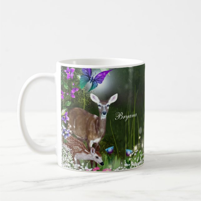 Taza De Café Animales boscosos de fantasía encantados (Izquierda)