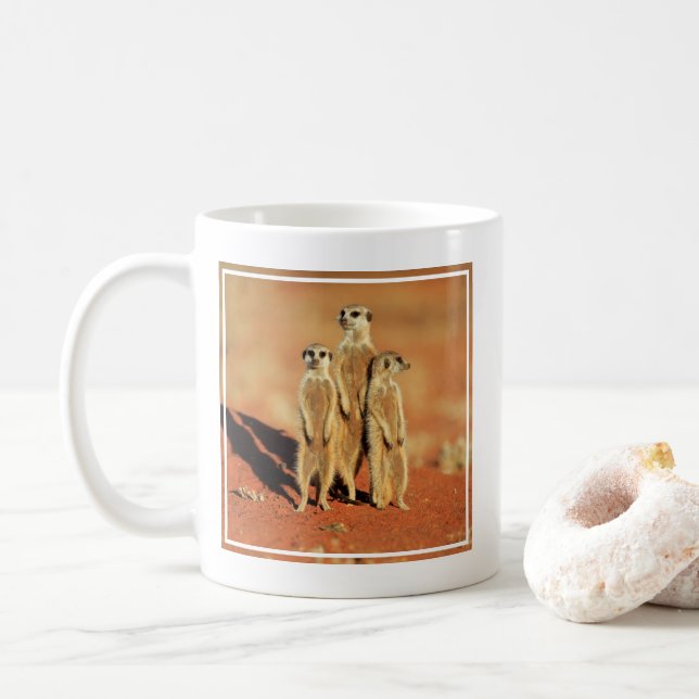 Taza De Café Animales de bebé más afectados | 3 Meerkats (Con donut)