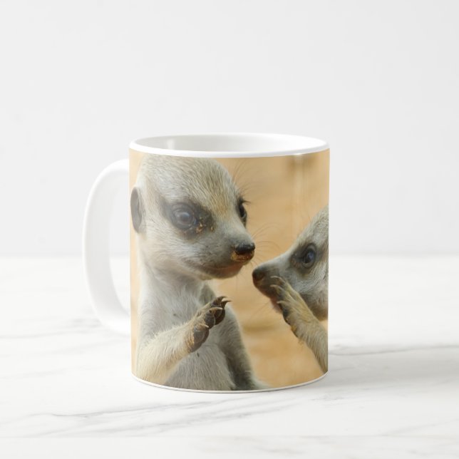 Taza De Café Animales de bebé más afectados | Dos Merkats Jóven (Anverso izquierdo)