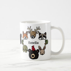 Taza De Café Animales de bosque amables y cortos, agrega tu nom