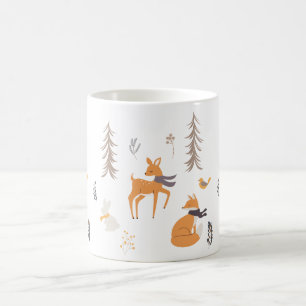 Taza De Café Animales de Bosque Invernal Arte Folclórico Navida