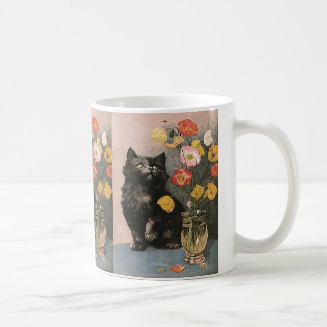 Taza De Café Animales de época, gatitos victorianos y flores du (Derecha)