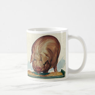 Taza De Café Animales de granja antiguos, cerdo comiendo bazofi