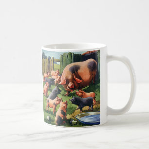 Taza De Café Animales de granja de cosecha, cerdo con lechones 