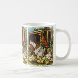 Taza De Café Animales de granja de cosecha, gallos, gallinas