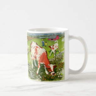 Taza De Café Animales de granja de vintage, vacas con granjero