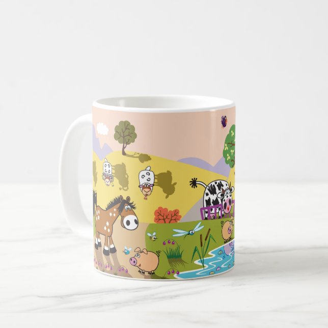 Taza De Café Animales de granja personalizados. Ilustracion inf (Anverso izquierdo)