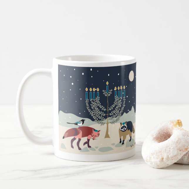 Taza De Café Animales de Hanukkah Menorah Desert Coffee Mug (Con donut)