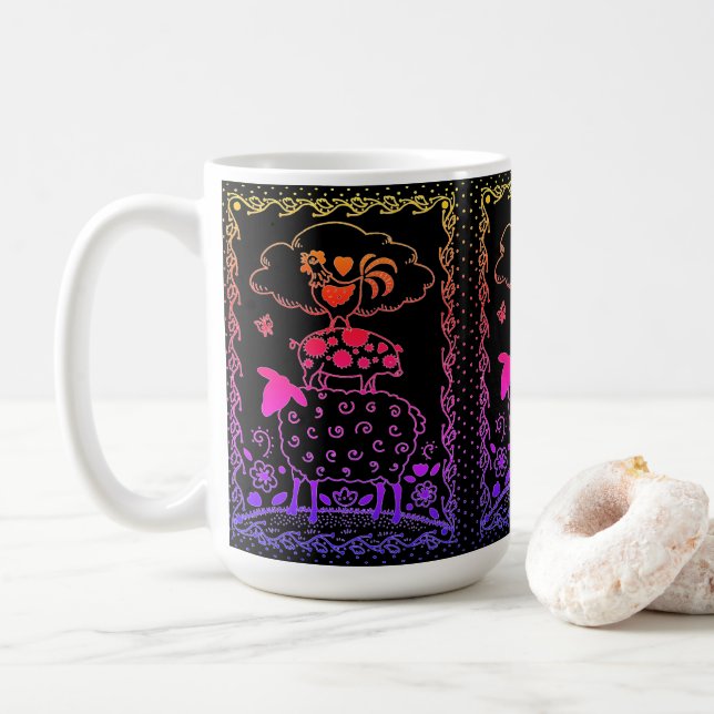 TAZA DE CAFÉ ANIMALES DE LA GRANJA DE ARTE FOLLAR OVEJAS PIG RO (Con donut)