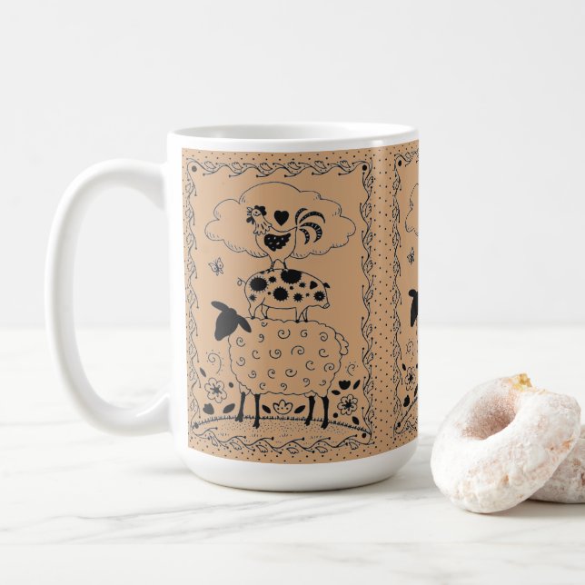 TAZA DE CAFÉ ANIMALES DE LA GRANJA DE ARTE FOLLAR OVEJAS PIG RO (Con donut)