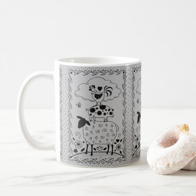 TAZA DE CAFÉ ANIMALES DE LA GRANJA DE ARTE FOLLAR OVEJAS PIG RO (Con donut)