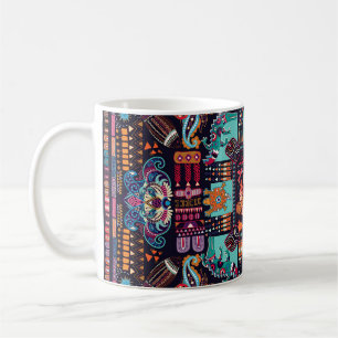 Taza De Café Animales decorativos: diseño étnico colorido.